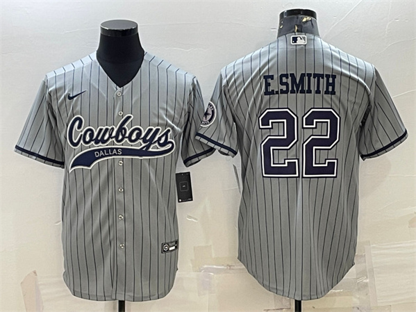 Men's Dallas Cowboys #22 Emmitt Smith Gray With Patch Cool Base Stitched Baseball Jersey